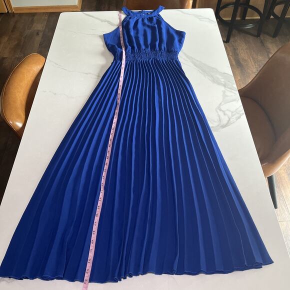 PRETTY GARDEN Royal Blue Maxi Dress Casual Halter Neck Pleated Size Small NWOT - Picture 6 of 12